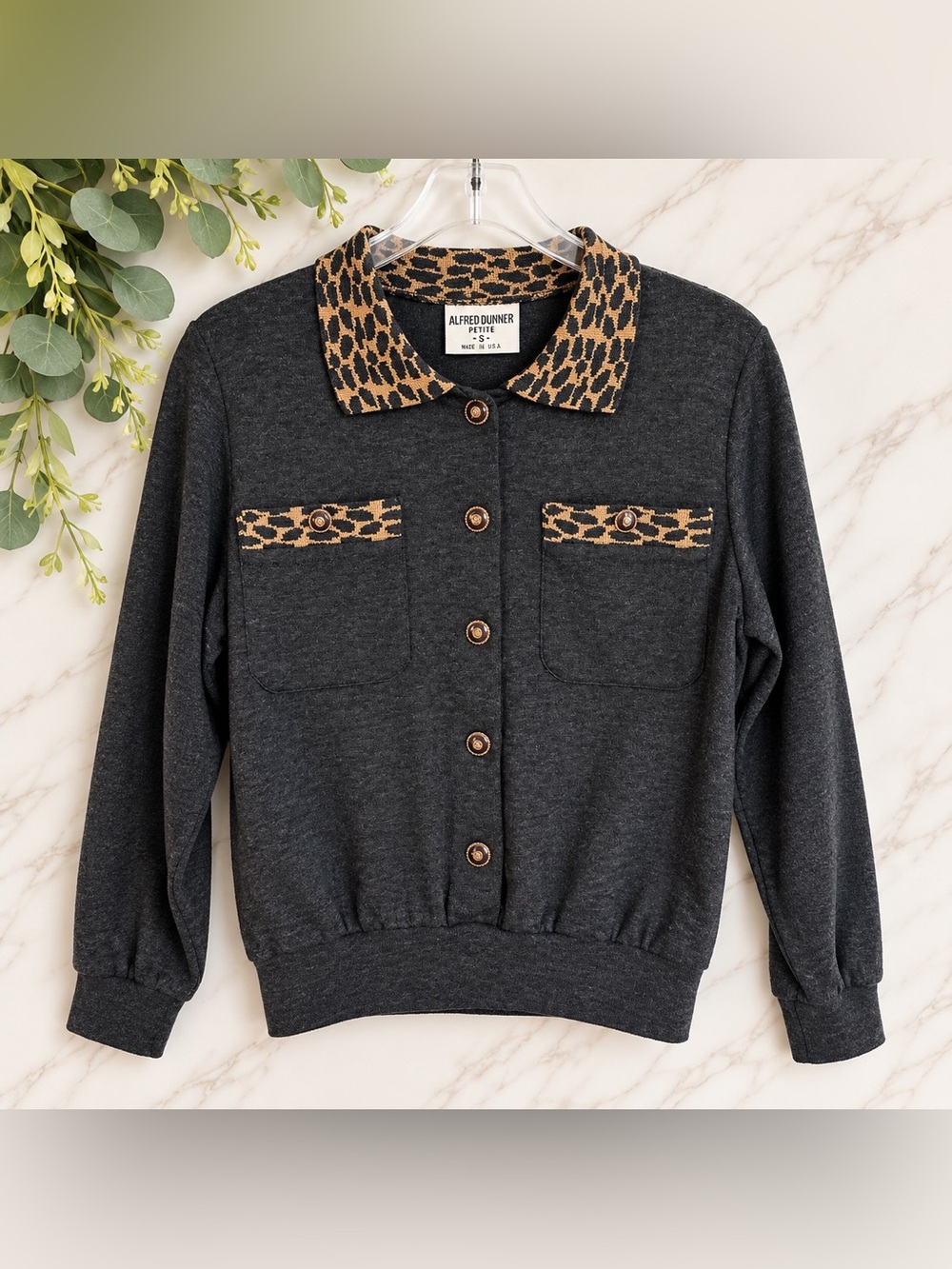 Alfred Dunner Petite S Animal Print Cardigan Jacket Made in USA Retro